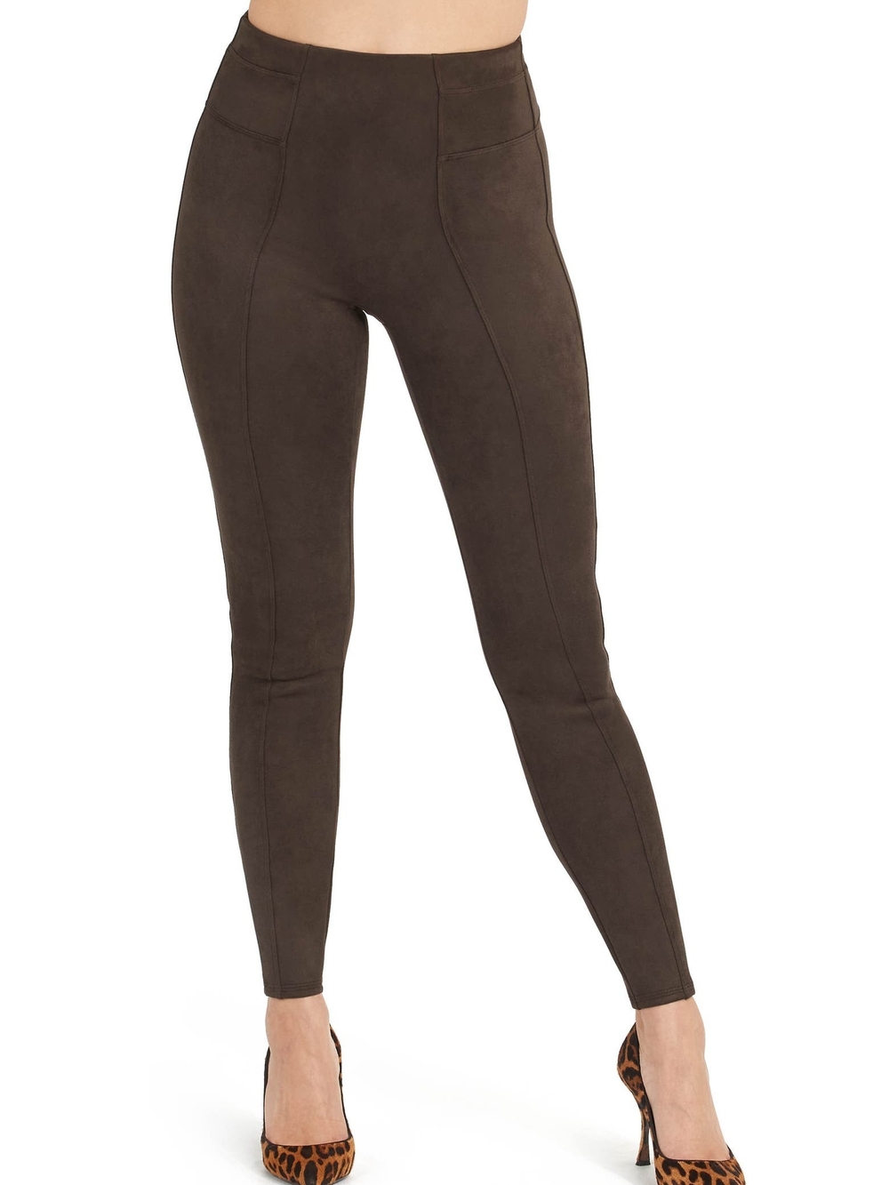 High-Waist Faux-Suede Leggings - Chocolate Brown